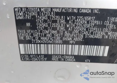 2010 Toyota Rav4 Limited V6 из США, поврежденный, VIN 2T3DK4DV0AW019685